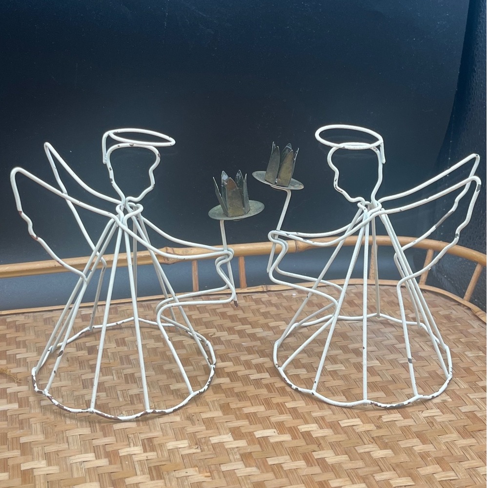 Vintage set of two Wire Angel Candle Holder Christmas Decoration